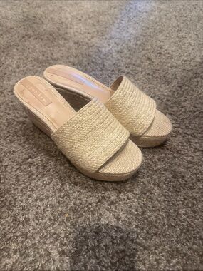 Copper Key Natural Beige Slide Wedge Sandals